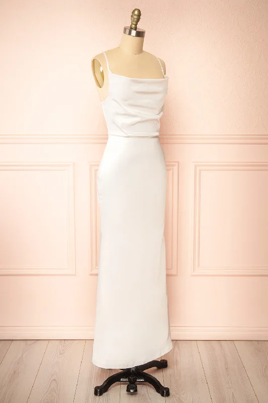 Alexia Ivory | Long Satin Mermaid Dress w/ Cowl Neck