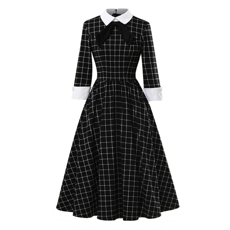 BerriesJam - Autumn Plaid Vintage Cotton Midi Party Dress