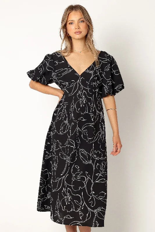 Hallie Midi Dress - Black White