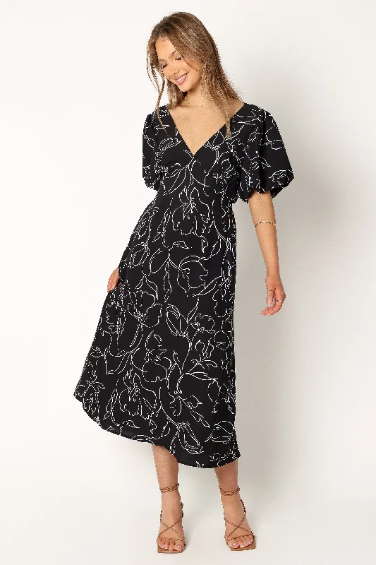 Hallie Midi Dress - Black White