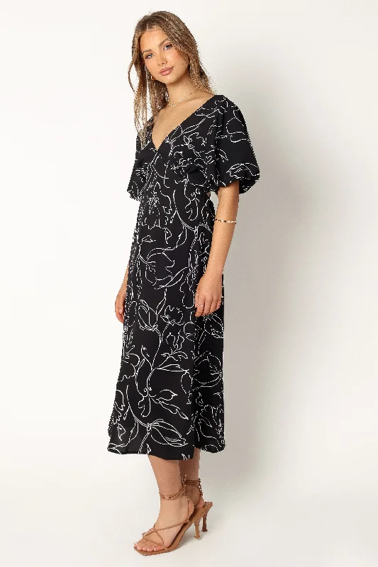 Hallie Midi Dress - Black White