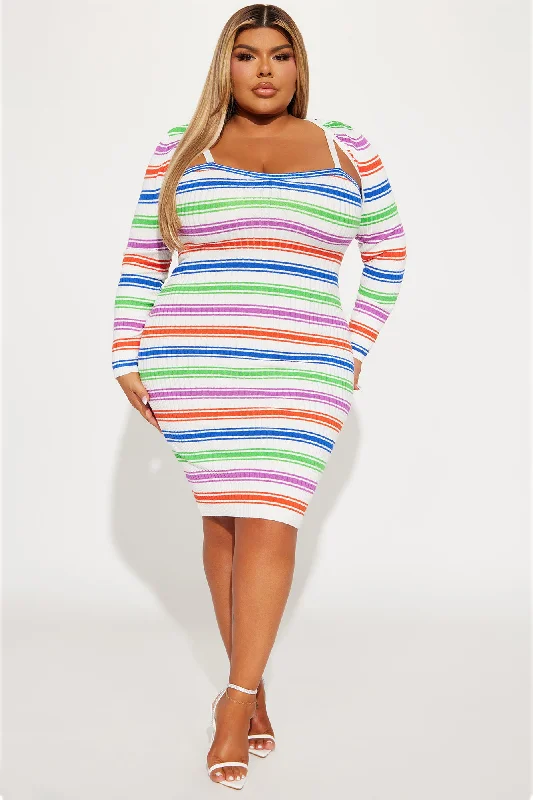 Kayla Stripe Sweater Midi Dress - White/combo