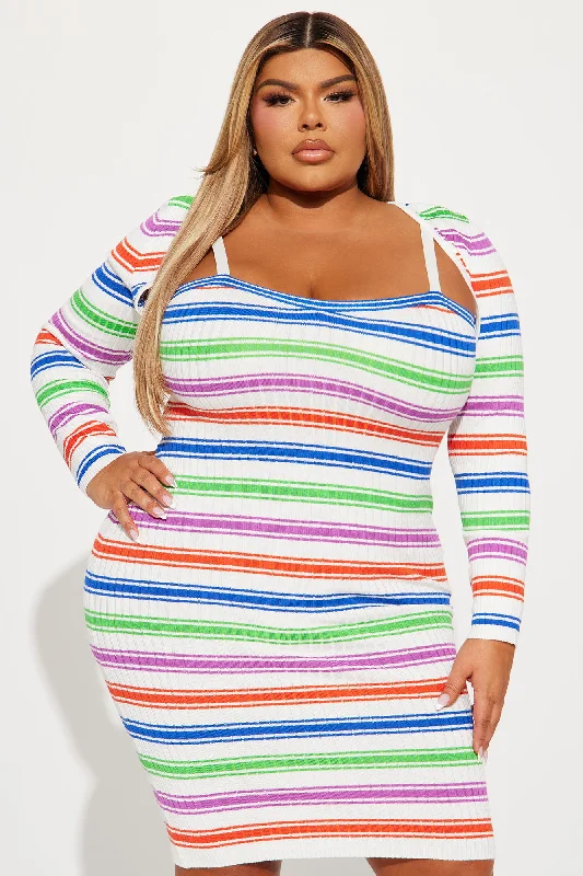 Kayla Stripe Sweater Midi Dress - White/combo