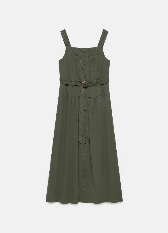 Khaki Pinafore Midi Dress