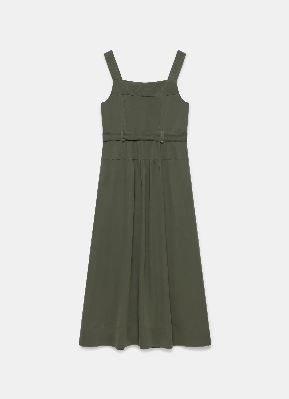 Khaki Pinafore Midi Dress