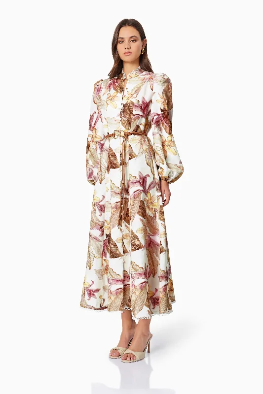 Meadow Floral Day Dress In White