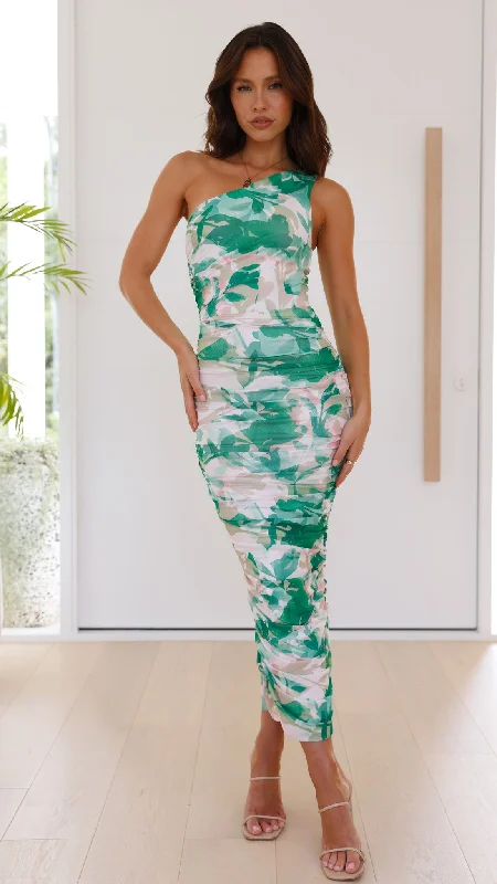 Natalia Midi Dress - Green Print