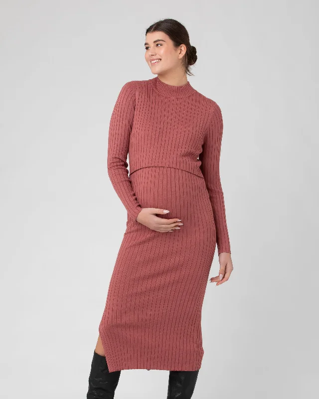 Nella Rib Nursing Knit Dress  Rouge