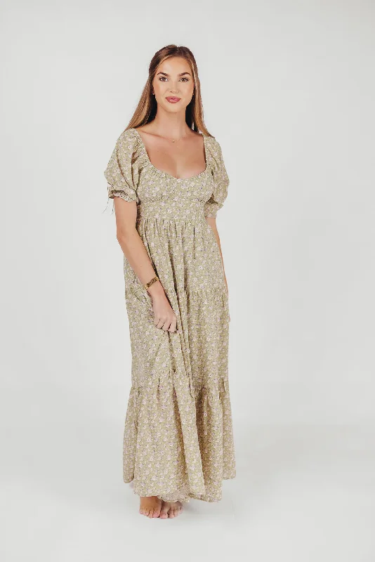 Patton Sweetheart Neckline Tiered Maxi Dress in Sage