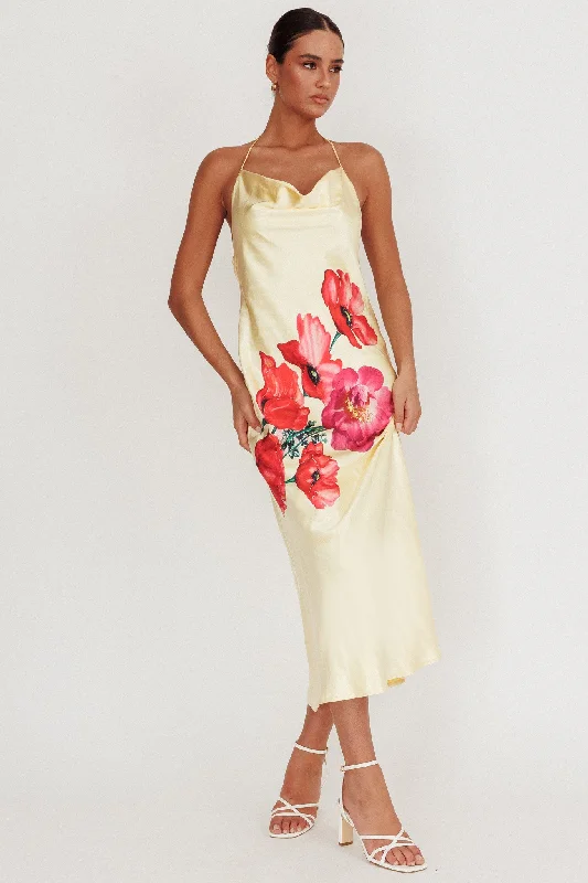 Seren Backless Cowl Neck Midi Dress Yellow