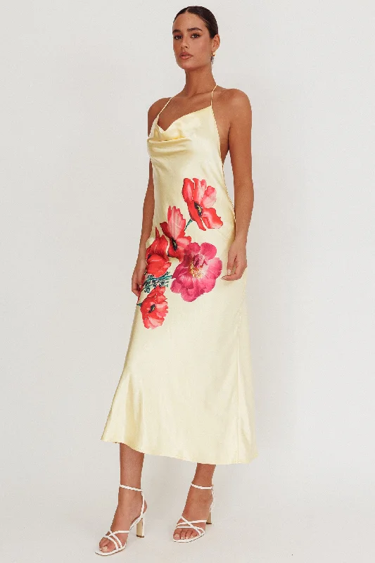 Seren Backless Cowl Neck Midi Dress Yellow