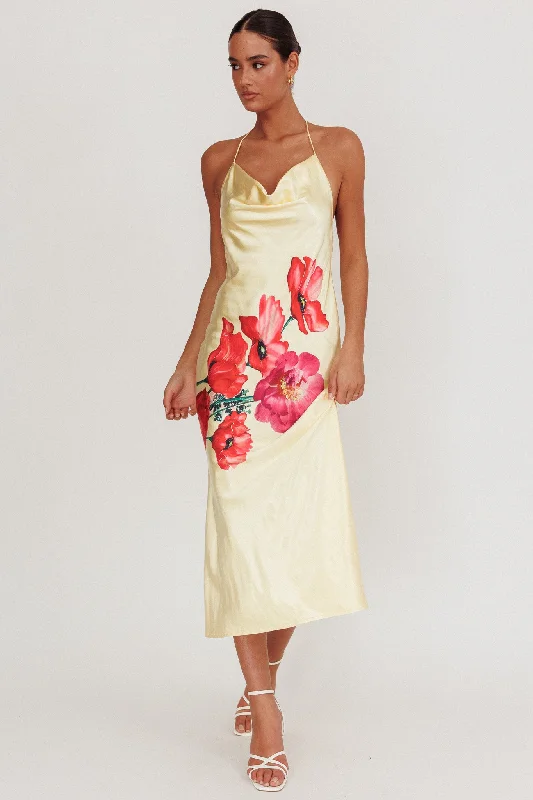 Seren Backless Cowl Neck Midi Dress Yellow