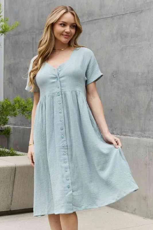 Sweet Lovely By Jen Full Size Button Down Midi Dress