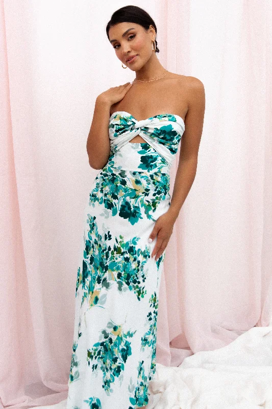 Teagan Strapless Midi Dress - Green Floral