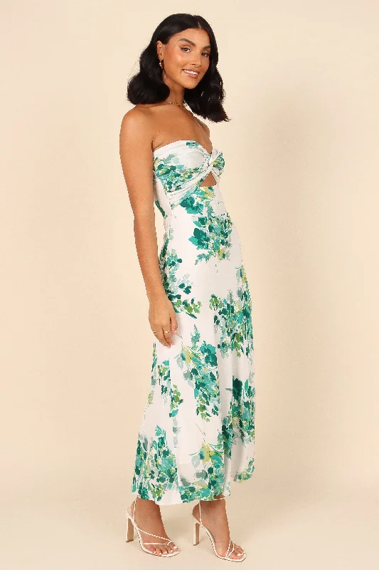 Teagan Strapless Midi Dress - Green Floral