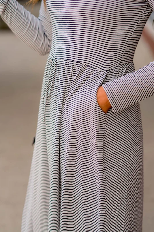 Thin Striped Tie Waist Midi Dress