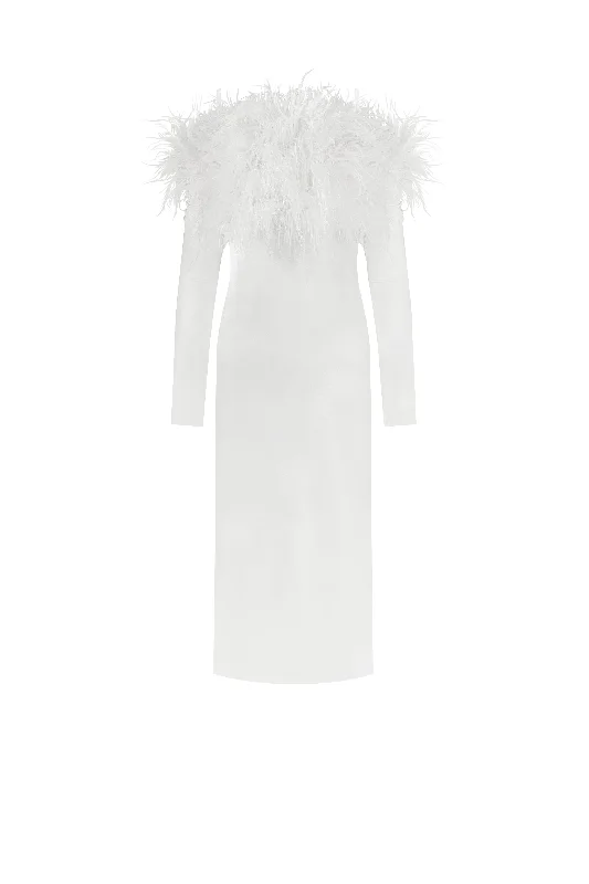 Voguish feather embellished midi dress