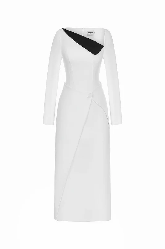 Wendy Sheath Asymmetric Neck Polycotton Midi Dress