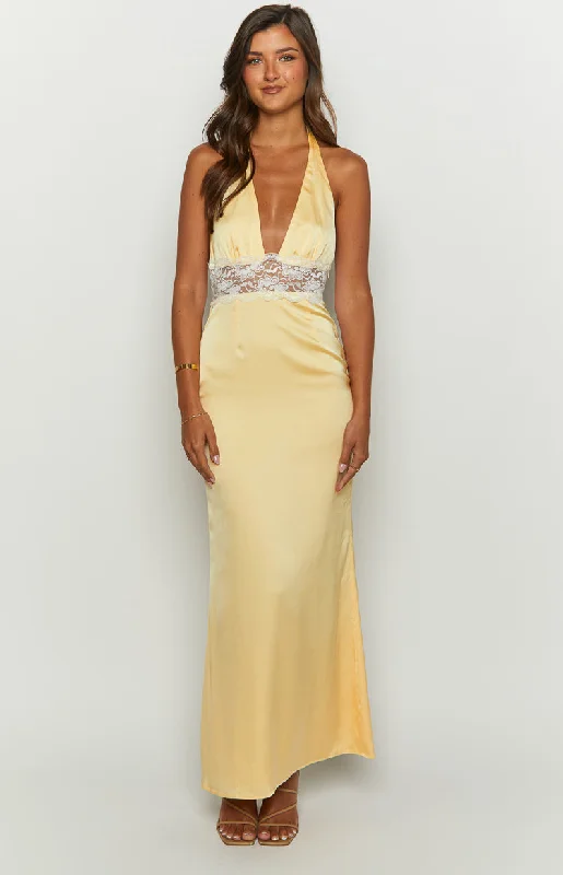 Arli Yellow Lace Maxi Dress