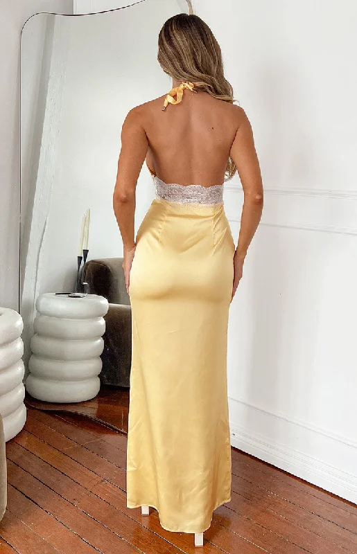 Arli Yellow Lace Maxi Dress