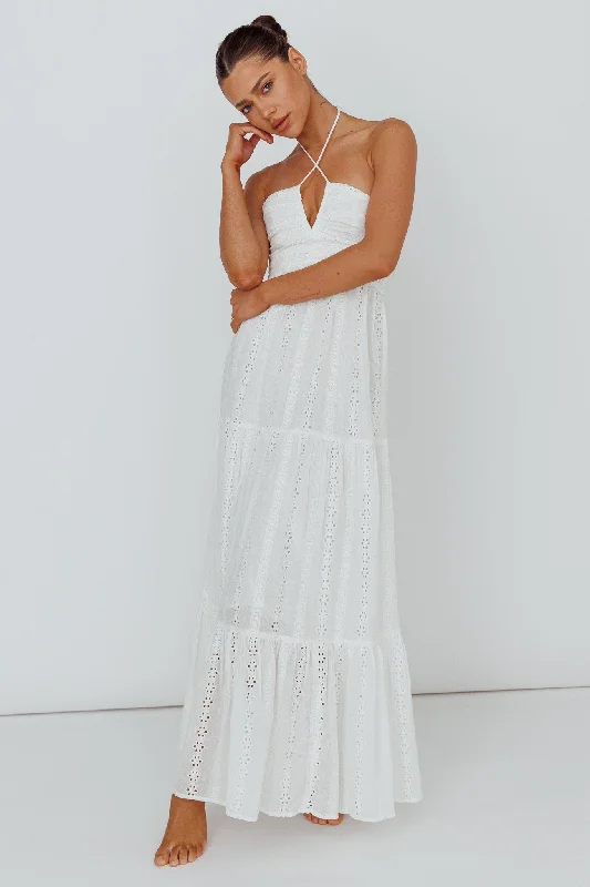 Asiah Halterneck Maxi Dress Eyelet White