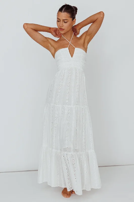 Asiah Halterneck Maxi Dress Eyelet White