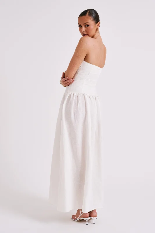 Audrina Strapless Linen Maxi Dress - White