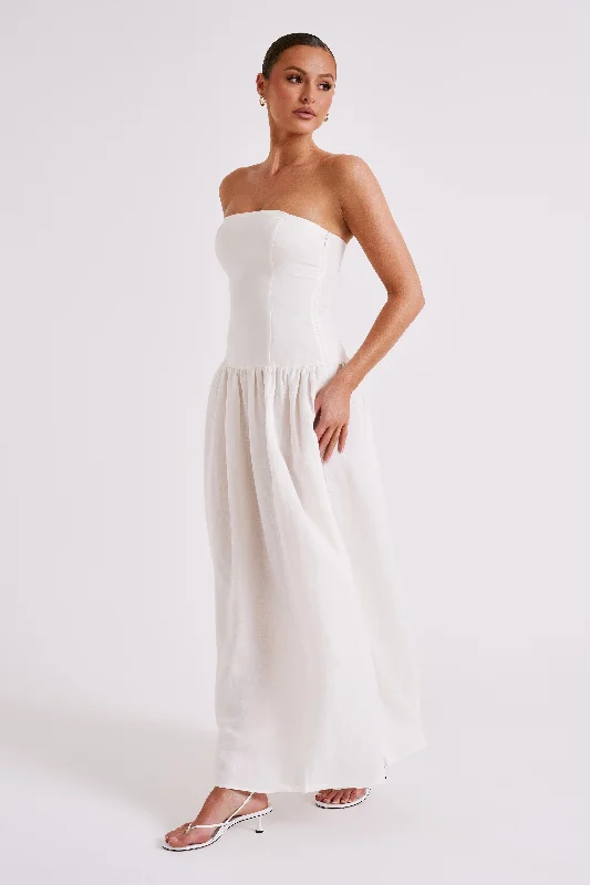 Audrina Strapless Linen Maxi Dress - White