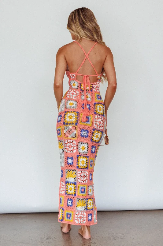 Bali Babe Crochet Maxi Dress Pink Multi