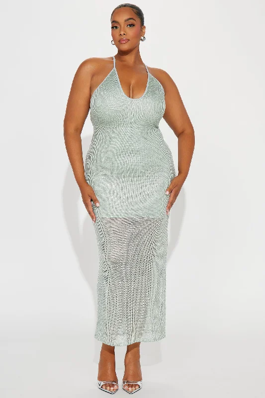 Be Realistic Metallic Maxi Dress - Sage