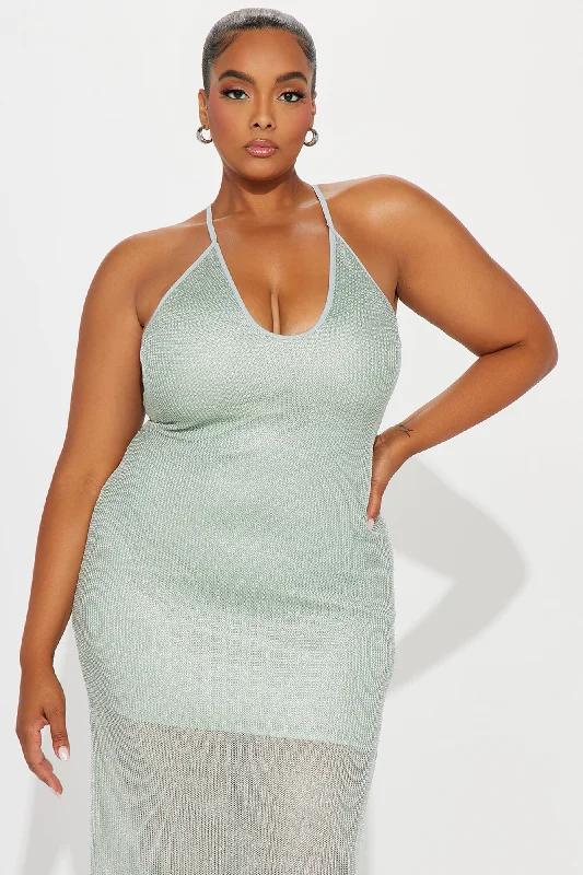 Be Realistic Metallic Maxi Dress - Sage