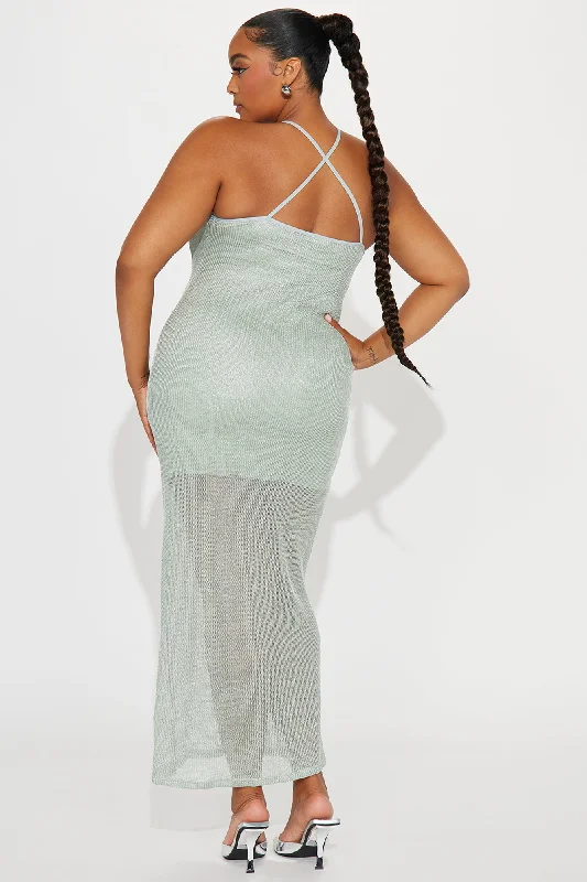 Be Realistic Metallic Maxi Dress - Sage