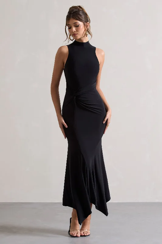 Brionna | Black High-Neck Twist Maxi Dress