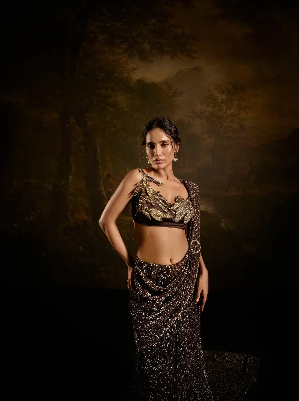 Zaalima Brown Shimmer Pre-Draped Saree