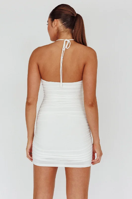 Ca Va Ruched Rose Accent Mini Dress Off White