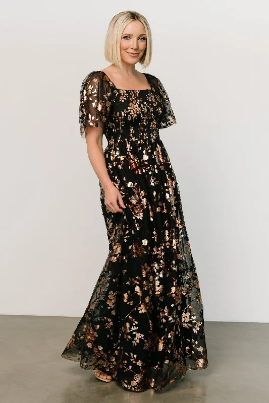 Cassandra Tulle Maxi Dress | Black Blossom