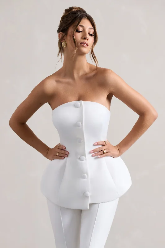 Century | Cream Satin Strapless Button Front Corset Top