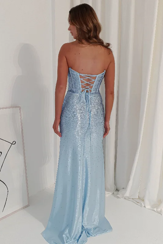 Charity Diamante Strapless Gown | Dusty Blue