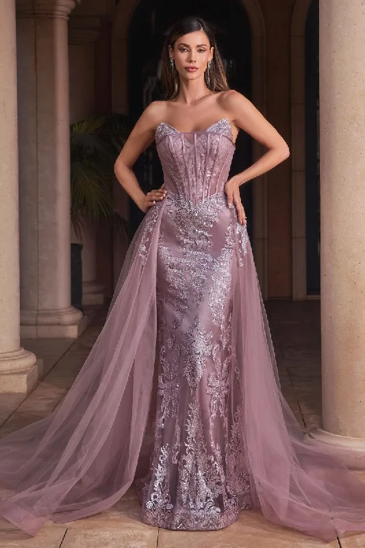 Cinderella Divine J858 Long Formal Glitter Overskirt Gown