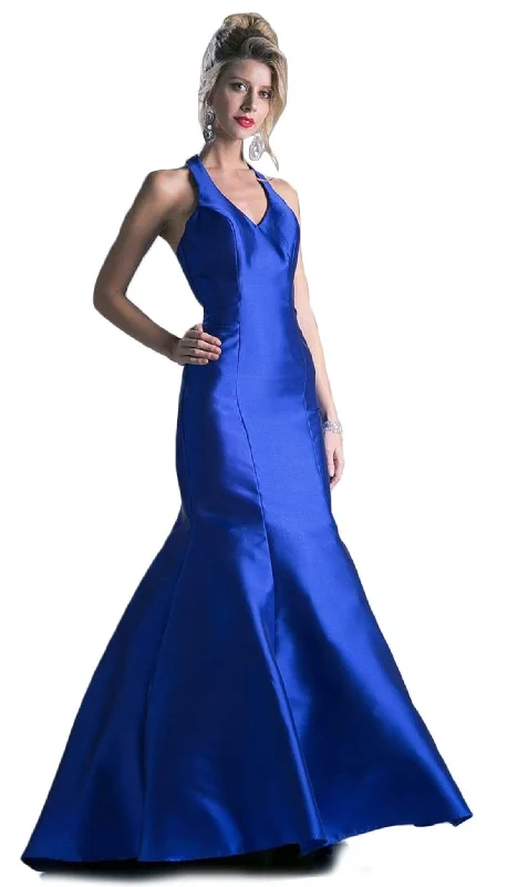 Cinderella Divine - Sleeveless Low V-Neck Satin Trumpet Evening Gown