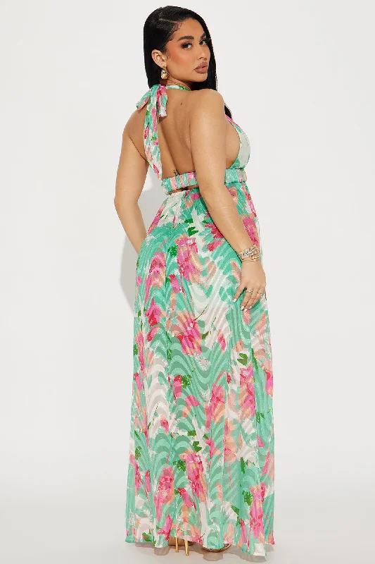 Clara Chiffon Maxi Dress - Green/combo