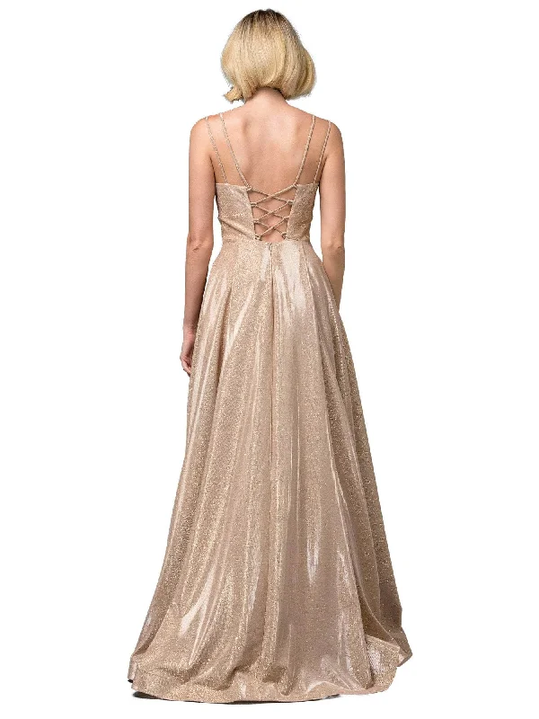 Dancing Queen - 2611 Sweetheart Lace Up Back Metallic Jersey Gown