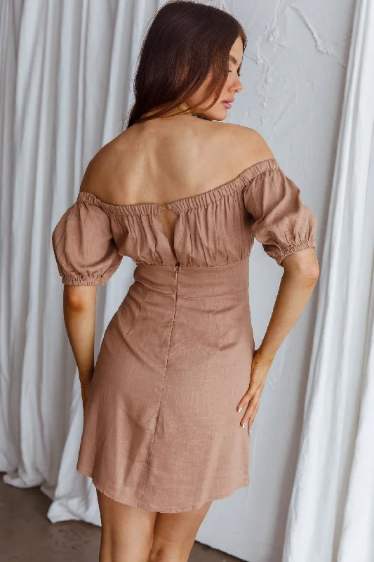 Dayanara Off-Shoulder Puff Sleeve Dress Mocha