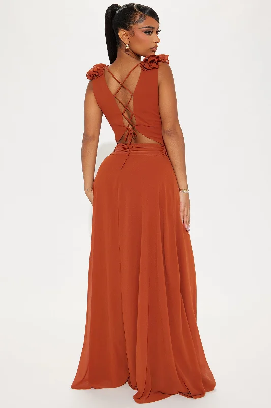 Draping Dreams Chiffon Maxi Dress - Rust