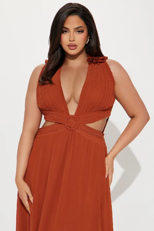 Draping Dreams Chiffon Maxi Dress - Rust