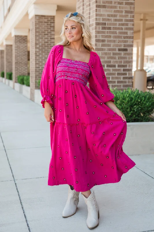 Dress To Impress Pink Floral Stitched Smocked Top Dress