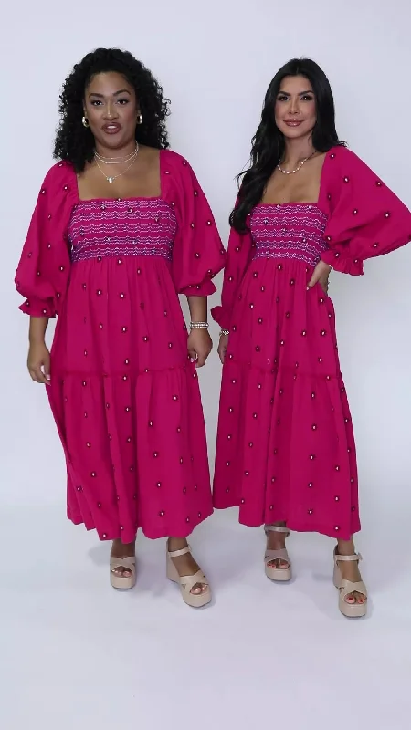 Dress To Impress Pink Floral Stitched Smocked Top Dress