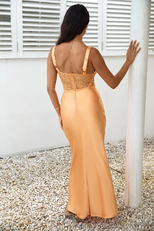 Drinks At Sunset Satin Maxi Dress Orange