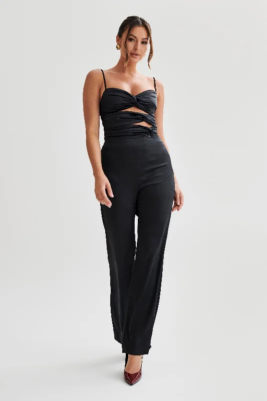 Elina Twist Satin Jumpsuit - Black