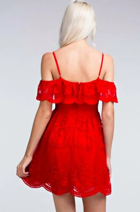 Endless Lace Red Off-the-Shoulder Dress